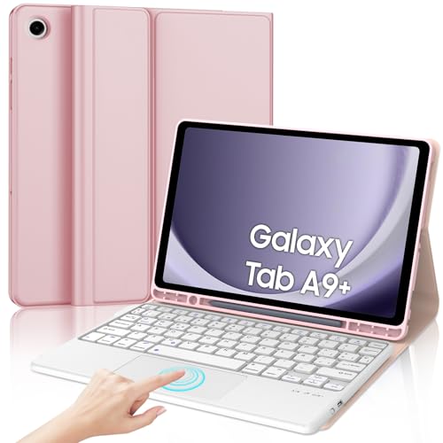 Teclado Samsung Galaxy Tab A9 Plus con funda rosa y touchpad español Ñ desmontable por bluetooth