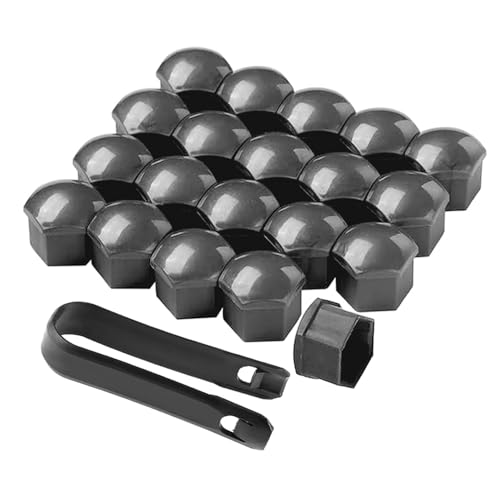 QitinDasen 20 Pezzi 17 mm Auto Ruote Copridado, Tappo Dado Bullone Ruota, Tappo a Vite Mozzo Ruote Auto Universale, Coperchio Dado Pneumatico Esagonali con Strumento di Rimozione (Grigio)