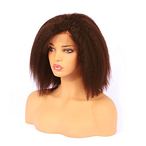 HairPR Front Lace Wigs human hair for black women Kinky Straight Indian Hair 100% Virgin Remy Human Hair Wig Brown 14 inches