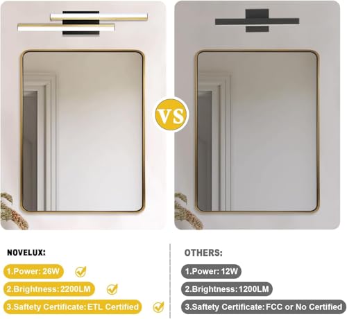 Image of Bathroom Light Fixtures Over Mirror: 24 Inch Modern Retractable LED Bathroom Vanity Light ETL Certified 5700K 25W Vanity Light Bar Dimmable - Wall Light Fixtures, Golden 1 Pack