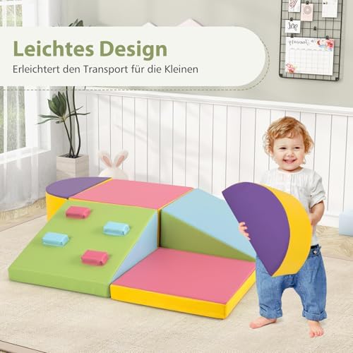 FANTASK 6 TLG. Schamstoff Bausteine Kinder, Softbausteine mit Kletterfelsen zum Klettern & Krabbeln