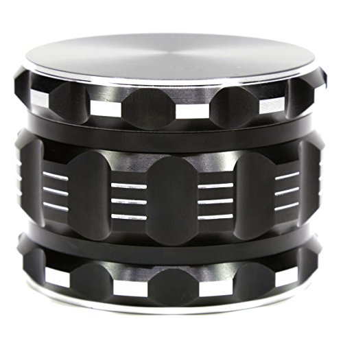 Herb Grinder 2.5 Inches 4 Piece 3 Chamber-Built-in Hidden Mesh Screen Design for fine Pollen Filtering (Black)