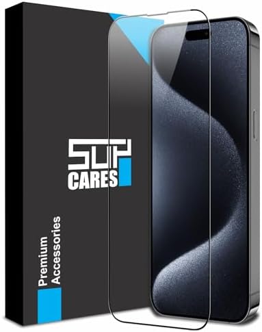 SupCares Tempered Glass for iPhone 15 Pro (6.1 Inch) With Installation Kit | Military-Grade Gorilla Screen Protector | Edge to Edge Coverage | Black