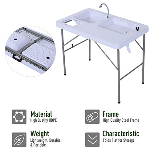 Gjh One Fish Cleaning Table Portable Folding Faucet Sink Outdoor Camping Kitchen 39.8"X26.0"X31.9" #TOP5