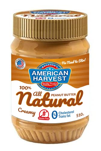 American Harvest All Natural Peanut Butter Creamy 510g | 100% Peanuts | No Added Sugar No Salt No Sweeteners | High Protein Plant-Based Spread | Gluten Free & Vegan | 10.82g Protein per 32g Serving