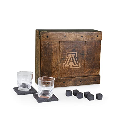 PICNIC TIME NCAA Arizona Wildcats zestaw upominkowy pudełko do whisky, szklanki do whisky, zestaw 2 szt., kamienie do whisky, drewno dębowe