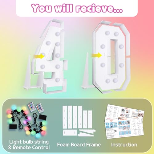Image of Imprsv Colorful 3FT Marquee Numbers Light up Numbers 40 Birthday Decoration