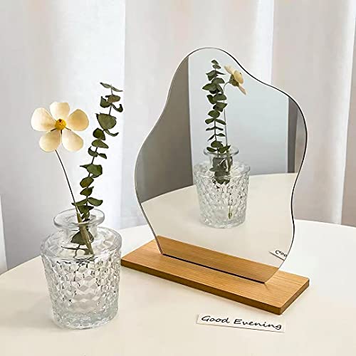 Room Decor Aesthetic Irregular Mirror, Aesthetic Room Decor Acrylic Vanity Mirror, Frameless Makeup Mirror Desk Mirror, Cloud-Shaped Table Mirror with Detachable Wooden Stand for Living Room Bedroom