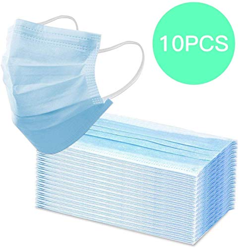 REALPACK 10 protectores quirúrgicos para la cara con bucles para los oídos, polvo médico, 3 capas, color azul