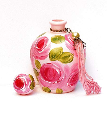 Elegant Light Pink Pear Shaped Refillable Glass Perfume Bottle with Hand-Painted Roses and Artisan Tassel for Romantic Victorian Decor - Image 3