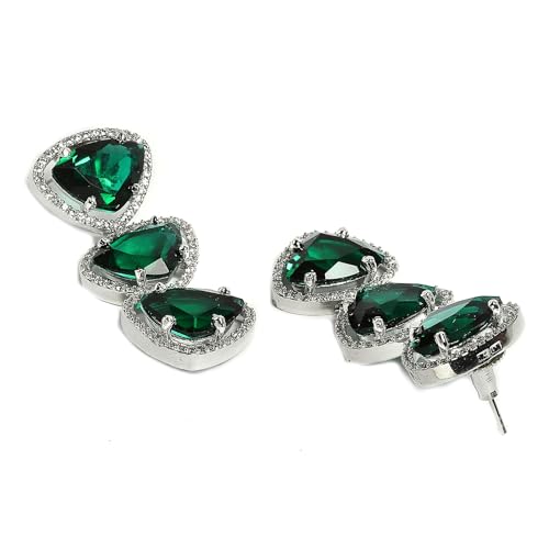 Image of ZENEME Rhodium Plated Silver Toned Triangular Shaped American Diamond Studded Jewellery Set For Women and Girl