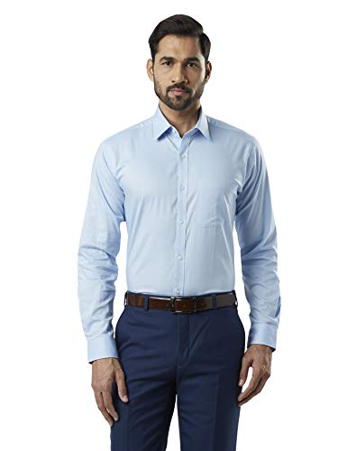 Image of Raymond Men's Pure Cotton Solid Pattern Slim Fit Semi Cutaway Collar Full Sleeve Formal Shirt