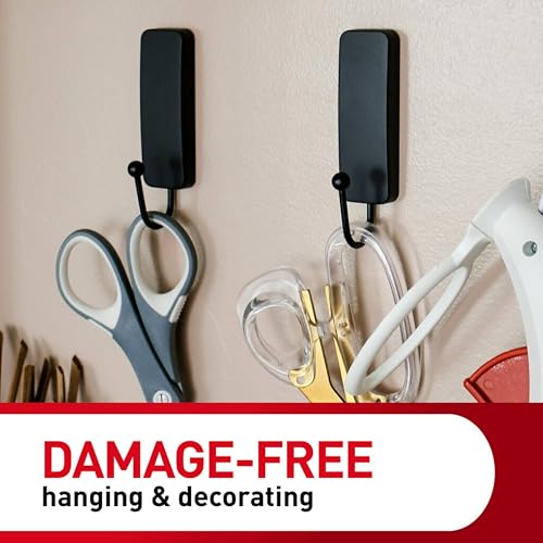 Image of Command Medium Matte Black Wall Hook, 2 Coat Hooks and 4 Strips, Damage-Free Hanging with Adhesive, No Tools Great for Hanging Home Decor, Holds up to 3 lb