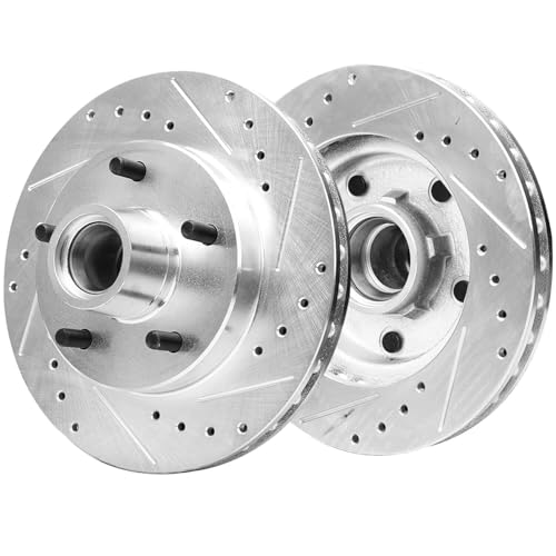 Image of Detroit Axle - Front Brake Kit for Chevy Malibu Camaro S10 GMC S15 Jimmy | Sonoma Buick Regal Pontiac Bonneville Cutlass Drilled & Slotted Brake Rotors Ceramic Brake Pads Replacement 10.51 inch inch