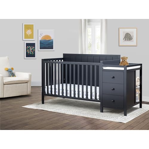 Sorelle Essex Crib & Changer - 4-in-1 Convertible Crib, Non-Toxic Finish, Wooden Baby Bed, Toddler Bed, Child’s Daybed, and Full-Size Bed, Nursery Furniture – Midnight - Thumbnail 2