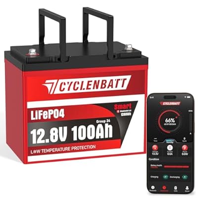 CYCLENBATT 12V 100Ah LiFePO4 Battery with Bluetooth, 12V Lithium Battery Built in Smart 100A BMS Support Monitoring, 12V 100Ah LiFePO4 for Camping, Trolling Motor, RV, Solar, Off-Grid