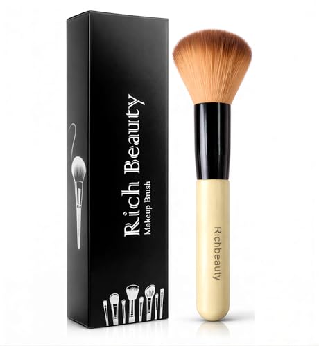 Image of Foundation Makeup Brush for Face | Soft Bristle Compact Powder & Blending Brush | Professional Cosmetic Brush for Women & Girls | Black | Brown