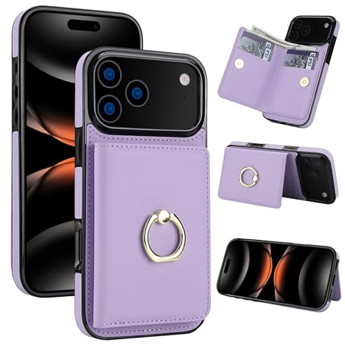 Coque iPhone 15 Plus violette avec anneau silicone et rangement cartes