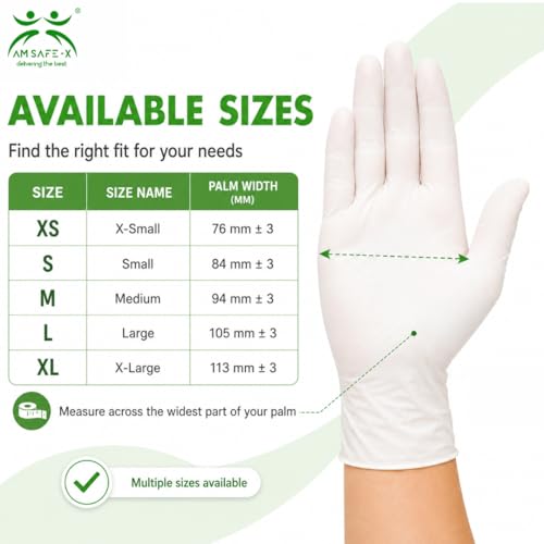 Image of AM Safe White Latex Disposable Gloves | Powdered | Food Handling | Multipurpose Gloves for Kitchen, Cleaning, Cooking, Housekeeping & Household Use | 80 Pcs | Large