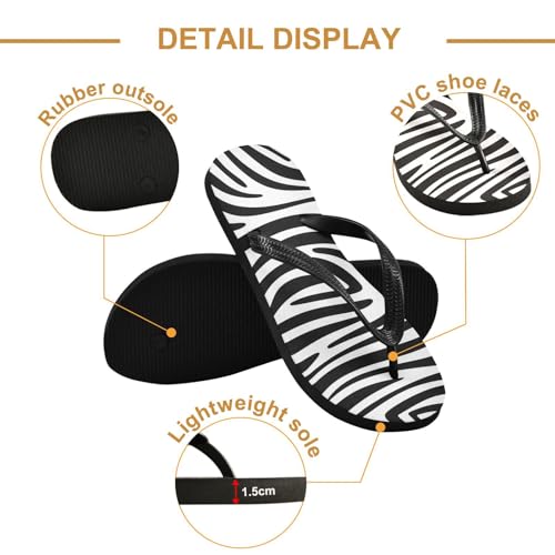 Women Beach Summer Casual Flip Flop Zebra Pattern Black and WhiteQuick Dry Sandals Slipper for Men A23012402
