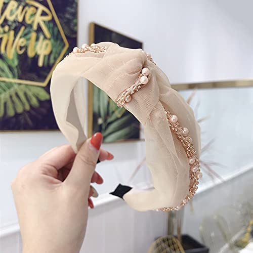Wiwpar Beaded Knotted Headbands For Women Fashion Cute Bead Knot Headband Head Bands Boho Hair Accessories (Khaki) #TOP1