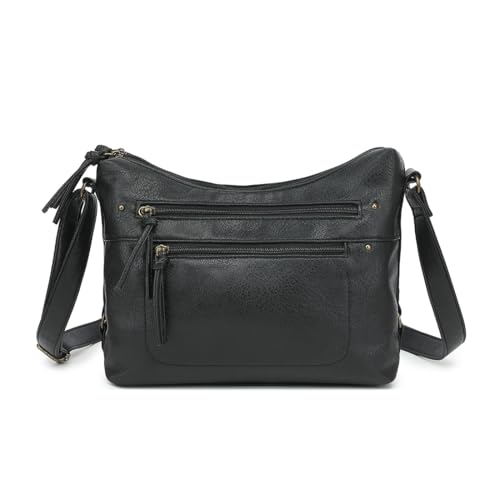 Medium Crossbody Bags for Women, Vegan Leather Crossbody Purse with Milti-pocket Trendy Shoulder Handbag for Travel