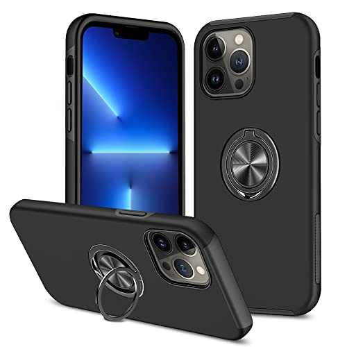 SORAKA Case for iPhone 14 Pro with Invisible Ring Holder and Metal Plate for Magnetic Car Mount Rigid PC Cover iPhone 14 Pro Case Military Grade Rugged Case Black