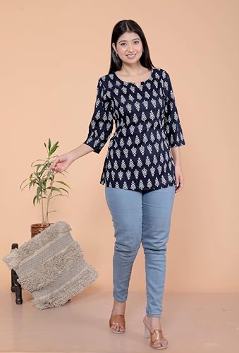 Image of Malikcraft Women's Rayon Printed Short Kurti Stylish Kurta for Women Trendy Short Kurta for Daily & Office Wear PR1