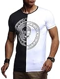 Leif Nelson Herren Sommer T-Shirt Rundhals-Ausschnitt Slim Fit Baumwolle-Anteil Basic Männer Totenkopf T-Shirt Crew Neck Hoodie-Sweatshirt Kurzarm lang LN4395 Schwarz-Weiß Medium