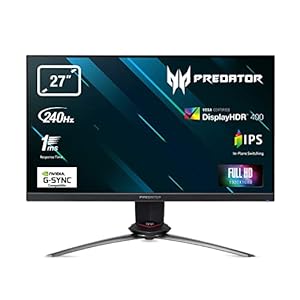 Acer Predator XB273GX Gaming Monitor 27 Zoll (69 cm Bildschirm) Full HD, 240Hz, Fast LC 1ms (G2G), 2xHDMI 2.0, DP 1.2a, höhenverstellbar, drehbar, GSync Compatible, HDMI VRR, Schwarz