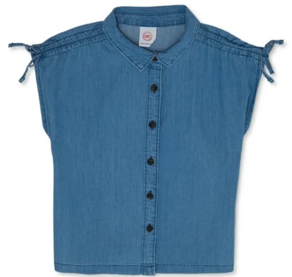 Camp Shirt for Kids, Sleeveless Collared Top with Button Front, Light Blue Denim