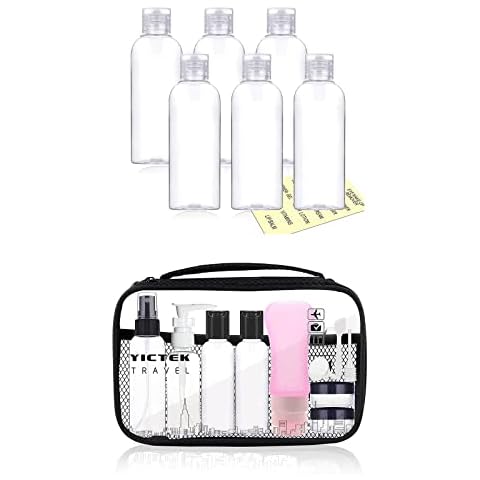 YICTEK 100ml/3.4oz Empty Small Squeeze Travel Bottle Containers +Empty Plastic Travel Bottles Containers Set Pink Cover