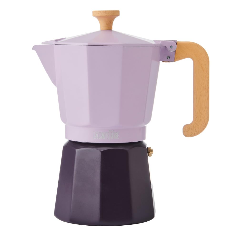 La Cafetière Cafetière Espresso 6 Tasses Couleur Lilas Bicolore, en Aluminium, Compatible gaz, électrique, Vitrocéramique, Cafetière Italienne Traditionnelle, Easy-To-Clean,290ml