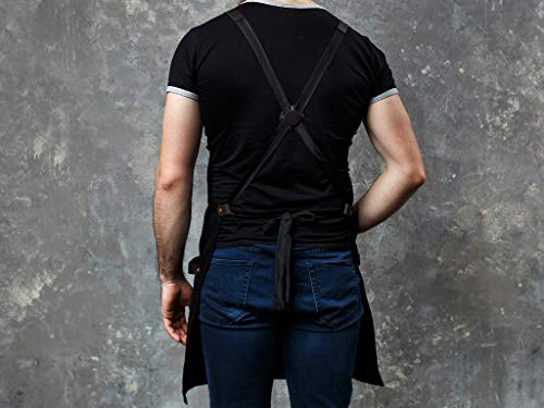 Oleksynprannyk Black Apron In Canvas And Leather For Chef Work Bartender Barista Barber Shop Grill Master Olpr. Made In Ukraine #TOP5
