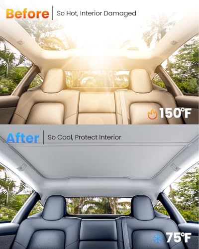 REEVAA 2026 Upgraded Tesla Model Y New (Juniper) Sunshade Roof [No Gaps, No-Sagging] Model Y Accessories Heat Insulation Foldable Glass Sunroof Cover for Model Y Juniper 2025-2026, 2PCS, Gray — view 2