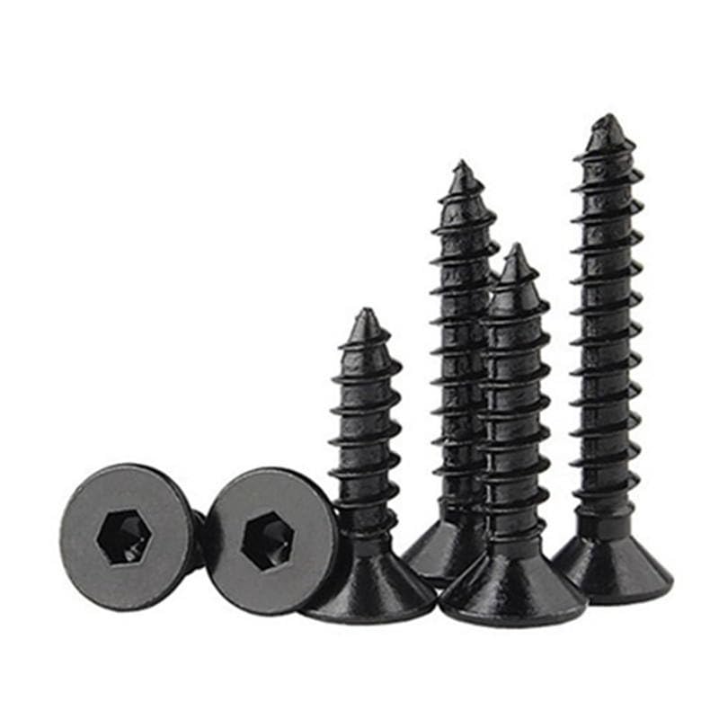 Image of Rely⇒VP INDUSTRIES (Pcs-25) M6.3x35 mm Allen CSK Head Self-Tapping Screw - Black Zinc Furniture Bolt for Wood Boards, Cabinets, Cupboards & Chairs