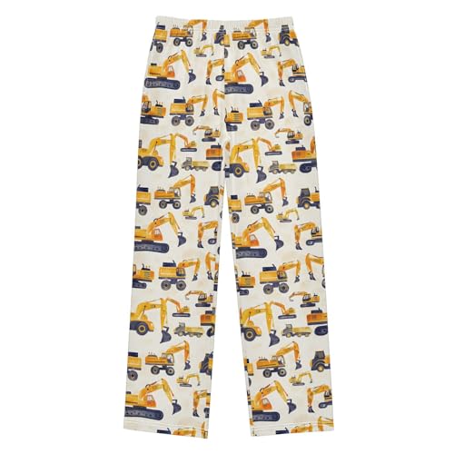 Yellow Construction Vehicles Pattern Pajama Pants Soft Sleep Bottoms Long Pjs S