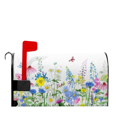 Image of Spring Summer Flowers Mailbox Covers Magnetic Summer Butterfly Floral Mailbox Cover Standard Size 21 X 25.5 Inch Spring Holiday Welcome Wrap Post Letter Box Decorative for Outdoor Home Garden Yard