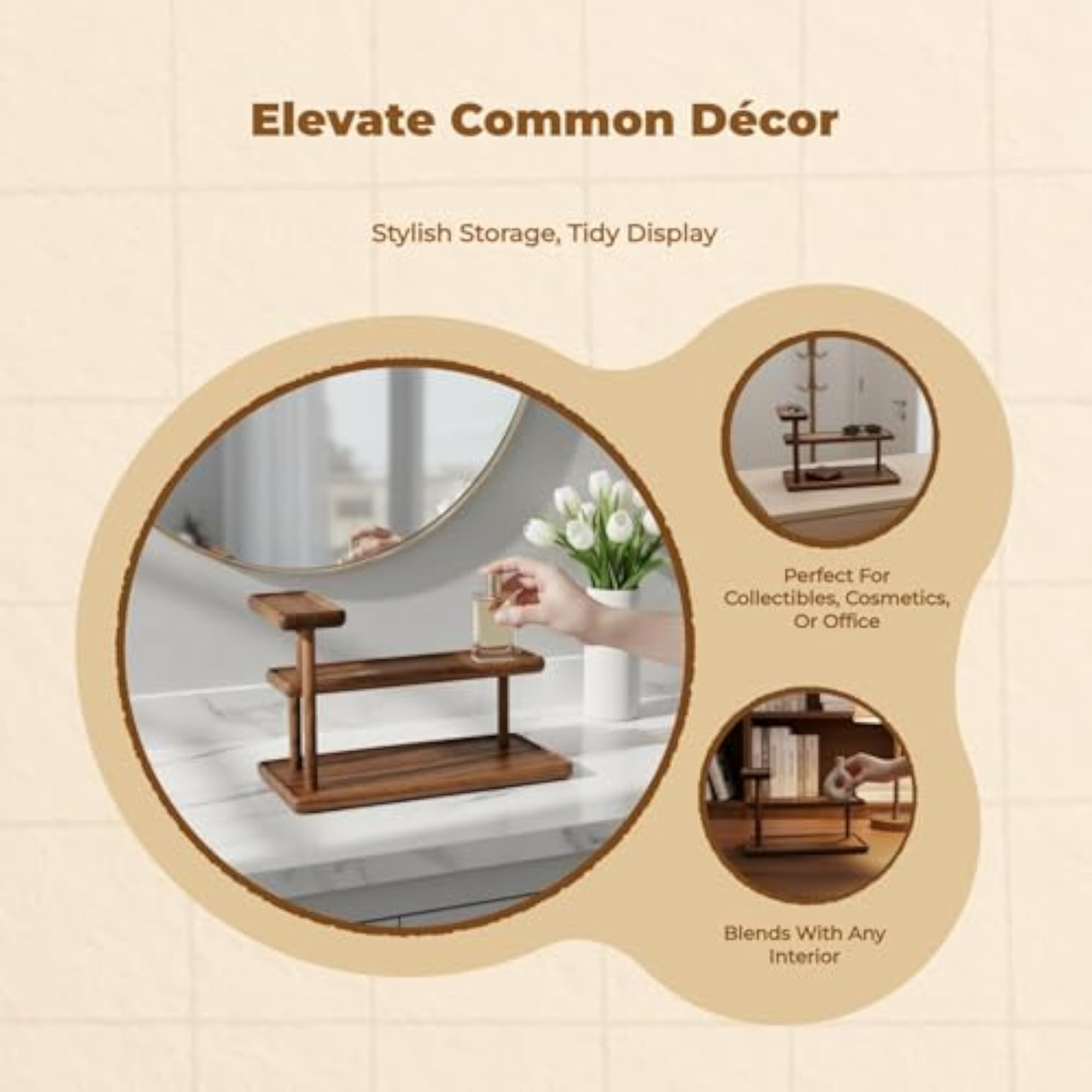 Wooden Multi-Tier Display Shelf, Desktop Perfume Stand