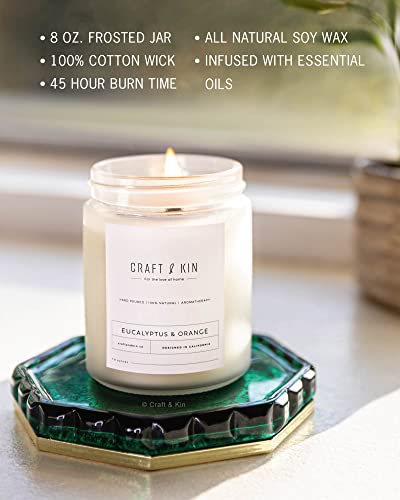 Eucalyptus & Orange Scented Candles | 8 Oz 45, Hour Long Lasting Candles | Woodwick Candles, Eucalyptus Candles, Soy Candles For Home | Soy Candle For Men, Mens Candle | Spring Candles Gifts For Women #TOP3