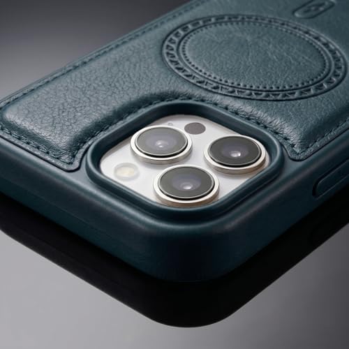 Image of amazon basics Premium PU Leather Case for iPhone 15 Pro Max, MagSafe Compatible Magnetic Ring, Sleek Protective Back Cover - [Blue]