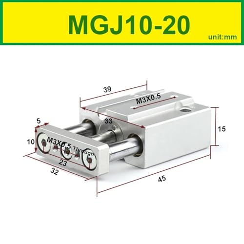 Cilindro neumático guiado MGJ10-20 con barras de guía integradas 3