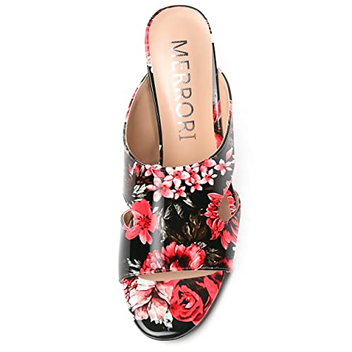 MERRORI Womens Patent Solid Party Sexy Open Toe Slip On Wedge High Heel Wedges Sandals 3.3 Inch3