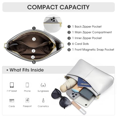 Image of Kattee Genuine Leather Crossbody Bags for Women Small Shoulder Purse Handbags with 2 Detachable Straps 6 Card Slots