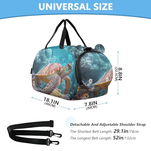 Sea Turtle Kids Duffle Bag,Sports Gym Bag with Shoe Compartment Travel Duffel Bags for Boys and Girls3