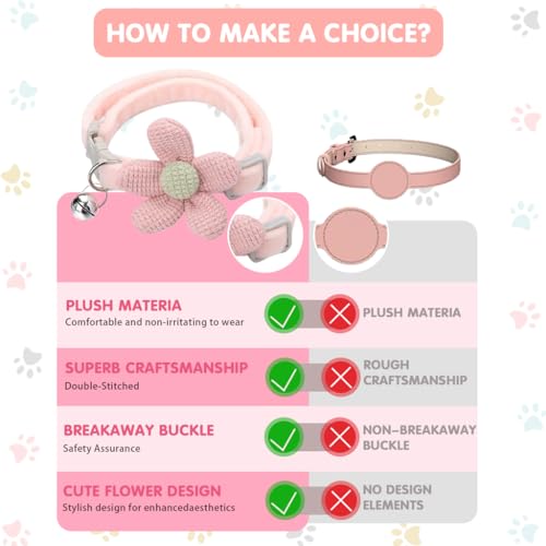 Image of HASTHIP Cat Belt, Cat Collar with Bell, Pink Flower Cat Collar Soft & Comfortable Cute Pet Collar Silver Cat Bell Adjustable Cat Neck Belt