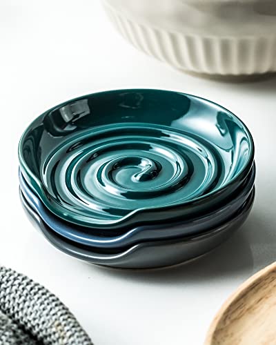LYEOBOH Spoon Rest for Stove Top, Ceramic Spoon Holder, Farmhouse Coffee Spoon Rest for Kitchen Counter, 5 Inches Spatula Holder for Spoon, Cooking Utensil Rest Kitchen Small Decor, Dark Green - Thumbnail 3