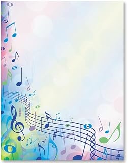 PaperDirect Tie-Dye Music Festival Border Papers, Pastel Gradient Background with Musical Notes Design, 8.5 x 11, Acid-Free, Ideal for Invitations, Flyers, Announcements, Cards, 25 Sheets