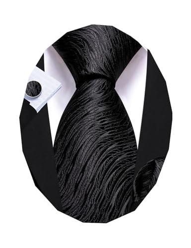 Image of Barry.Wang Man Stripe Ties Set Silk Woven Pocket Square Necktie Cufflinks Formal Party Business