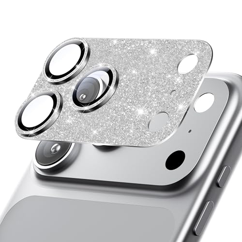 Image of Hoerrye for iPhone 17 Pro Max Camera Lens Protector - [12FT Shatterproof Military Grade] [Strong Adsorption] Metal 9H+ Tempered Glass Camera Screen Full Cover Case Friendly,Glitter Silver